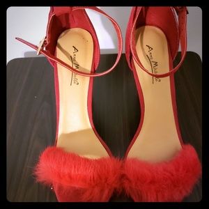 Red Hot Pumps With Rabbit Fur Across The Toes